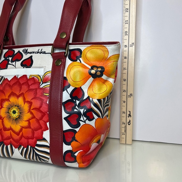 ANUSCHKA Purse Hand Painted Floral Flowers Leather Large Colourful Handbag - Picture 9 of 16